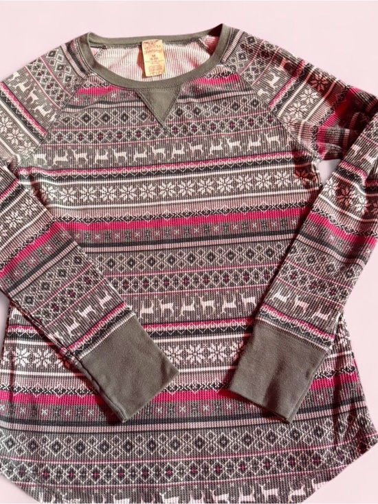 Faded Glory Tops - Faded Glory Olive & Berry Waffle-Knit Thermal Top